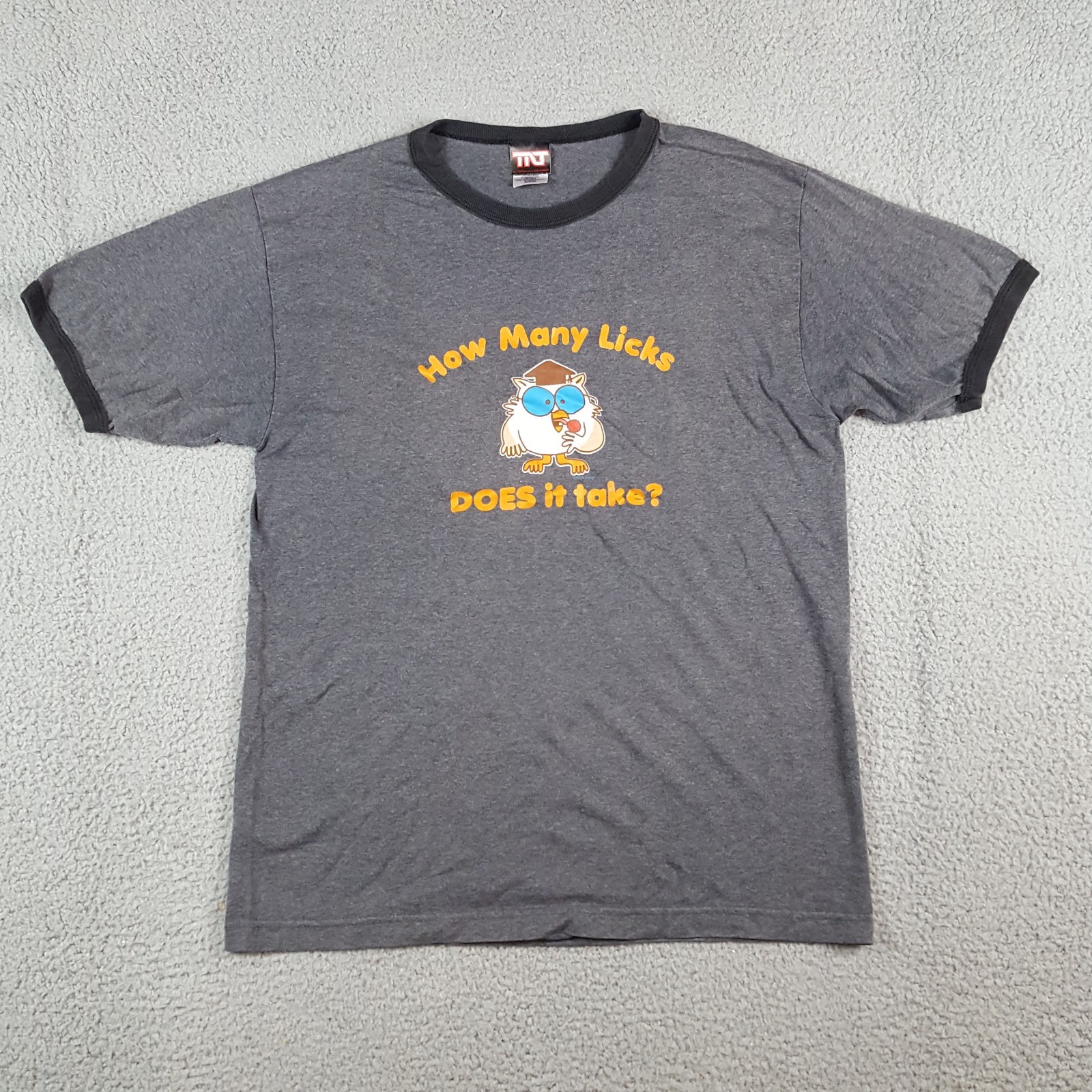 Vintage Y2K How Many Licks Tootsie Pop Candy Ringer Size S Owl Retro T Shirt gallery