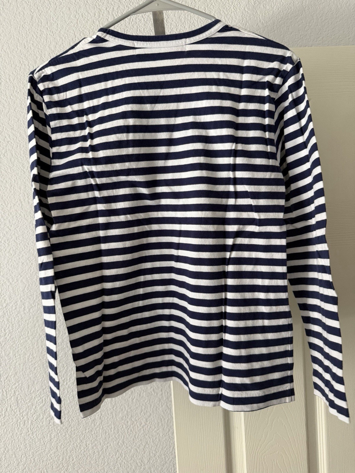 Comme des Garcons PLAY Striped Long Sleeve T-Shirt Navy White Double Heart Small gallery
