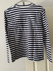 Comme des Garcons PLAY Striped Long Sleeve T-Shirt Navy White Double Heart Small