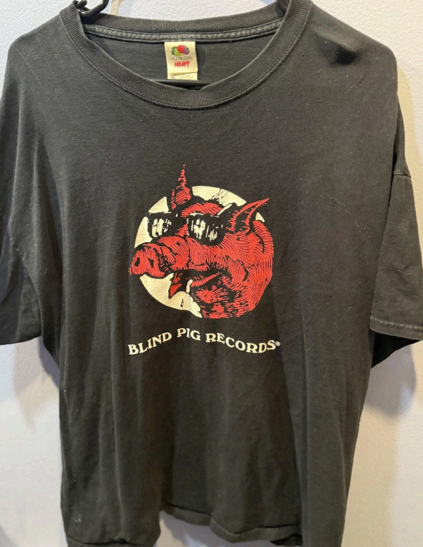 Vintage Blind Pig Records Shirt Mens Black Fruit Of The Loom Graphic Tee 90s gallery