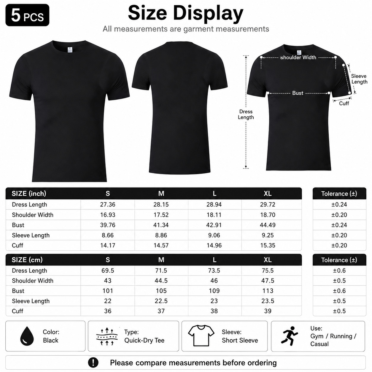 Unisex Moisture Wicking T Shirts 5 Pack Breathable Quick Dry Athletic Tee gallery