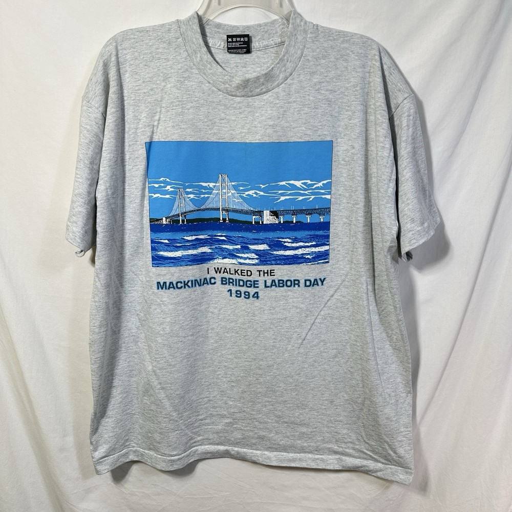 Vintage Single Stitch I Walked the Mackinac Bridge Labor Day 1994 XL T-Shirt Mi.