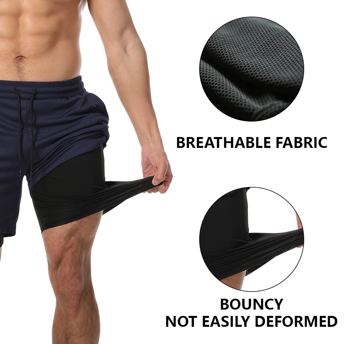 JWJ 3 Pack Men’s 2 in 1 Workout Running Large, 3 Black / Dark Grey / Red