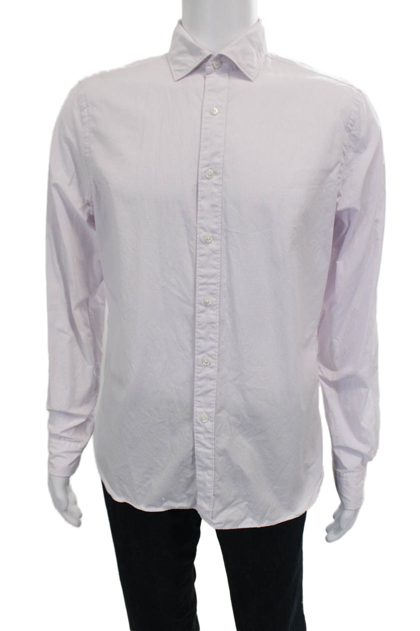 The Men’s Store at Bloomingdale’s Mens Pink Striped Button Up Shirt Size M
