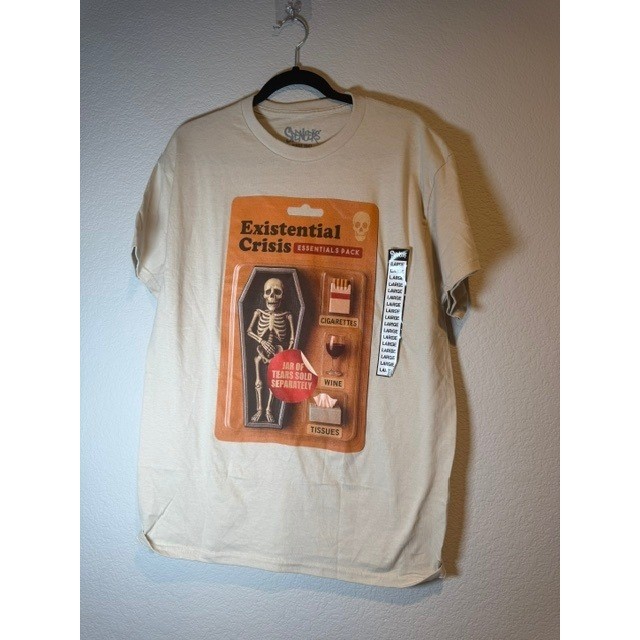 Spencers Existential Crisis Essentials Pack Graphic Tee Tan Mens Large NWT gallery