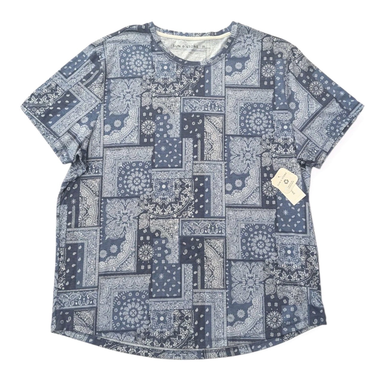 Sun Stone Bandana Blue Paisley Print Tee Short Sleeve Shirt Men’s Size XXL NWT