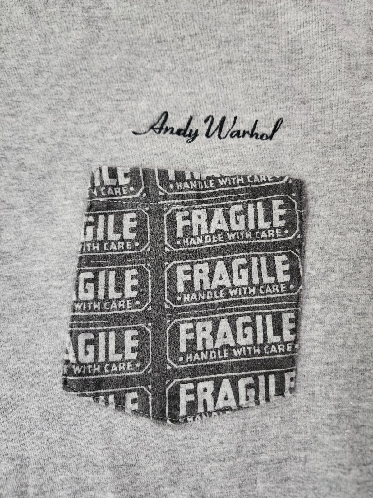 Andy Warhol UNIQLO SPRZ NY Moma NY "FRAGILE" Pocket MEN'S T-SHIRT Size Large gallery