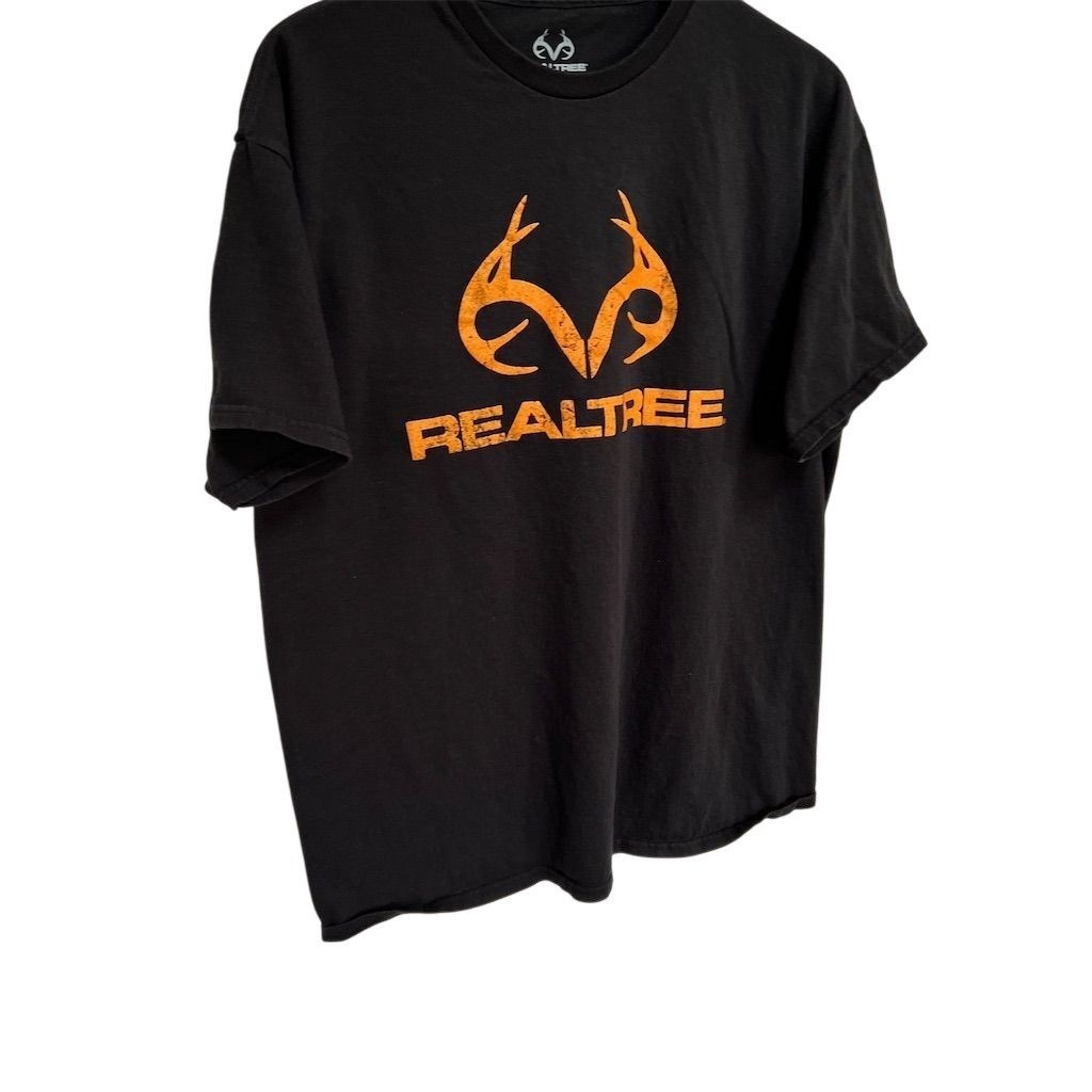Realtree Men's XL Black T-Shirt Orange Camo Antler Logo Outdoor Hunting gallery