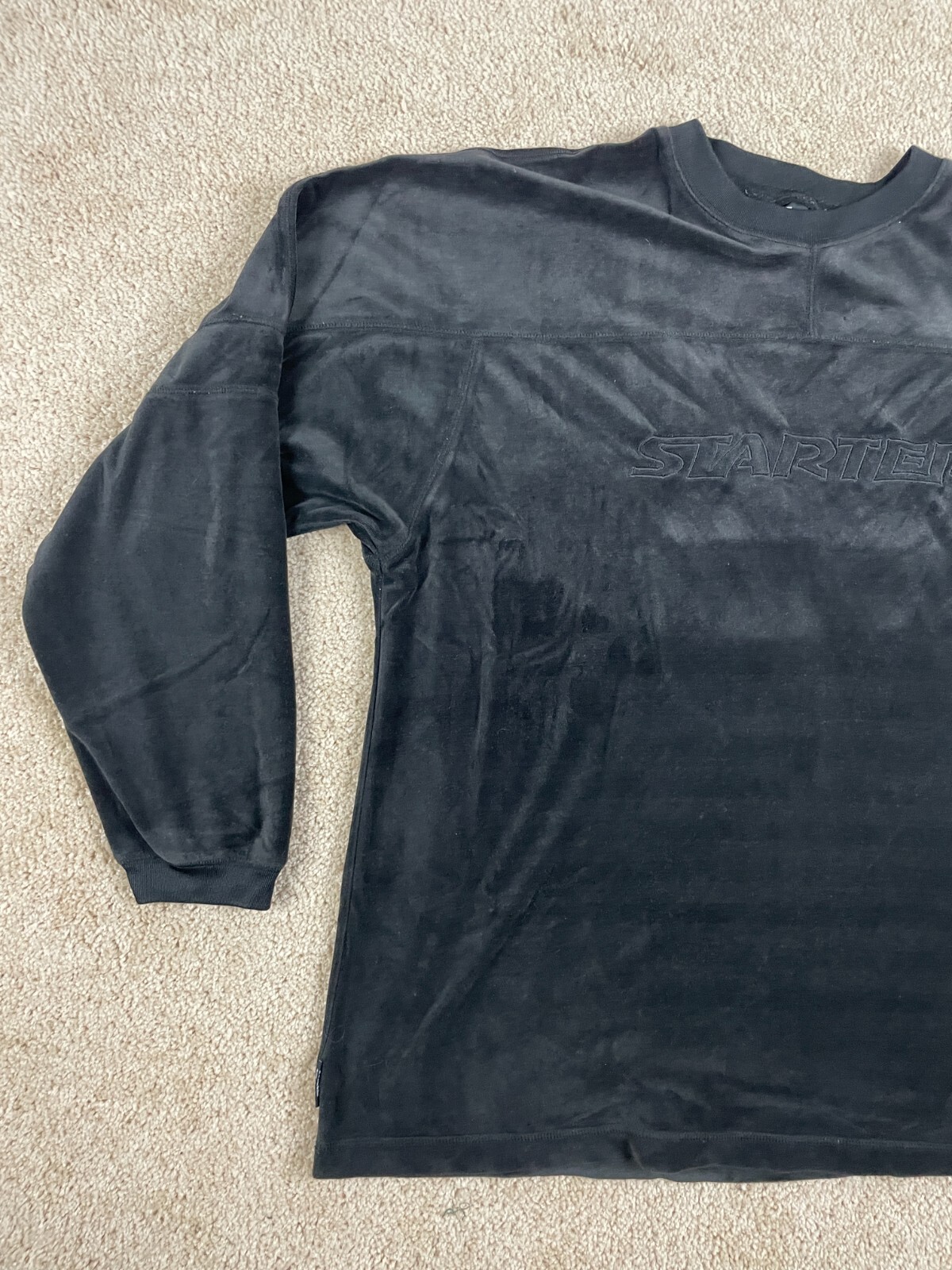 Starter Basic T-Shirt Mens XL Casual Knit Crewneck Long Sleeve Cuff Logo Black gallery