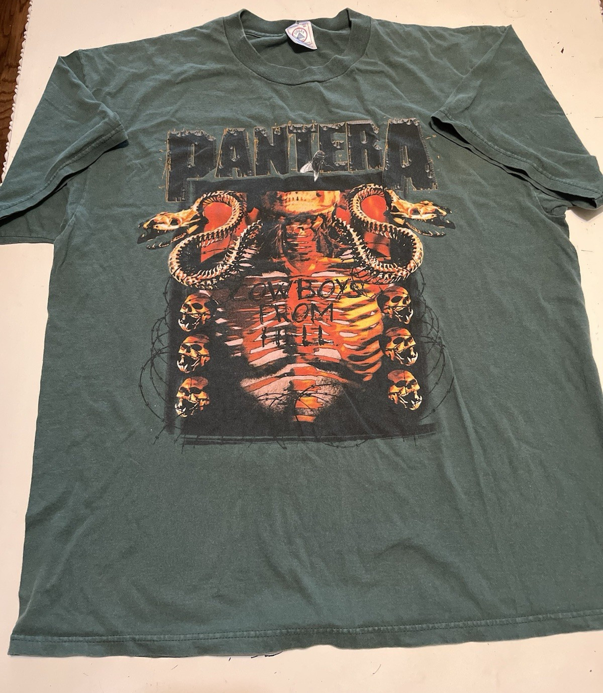 Vtg 1990 Pantera COWBOYS FROM HELL T-Shirt Green Sz XL Delta Pro Weight Cotton