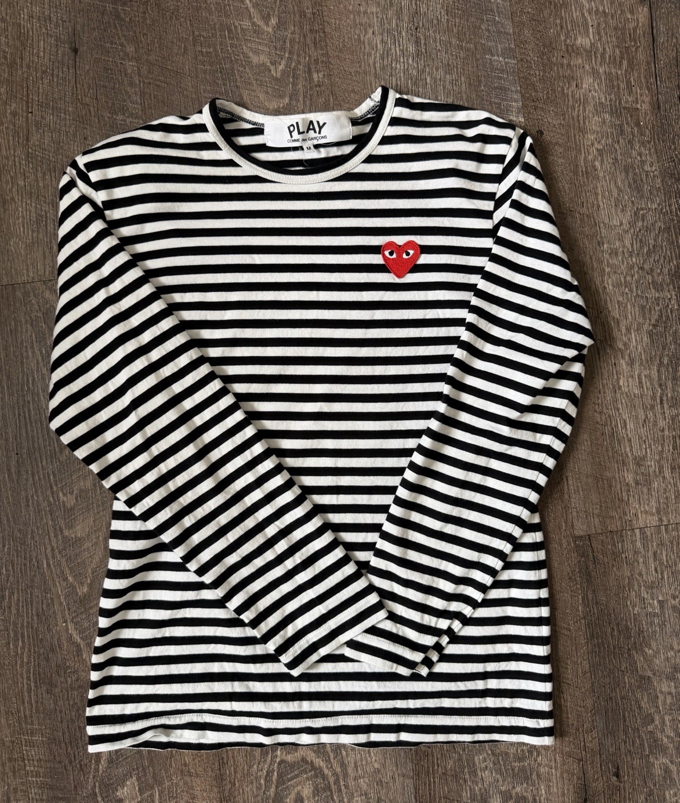 Comme Des Garcons PLAY Striped Heart Logo Long Sleeve T-Shirt Black White M gallery