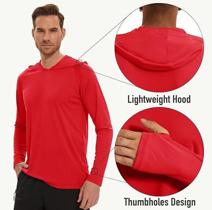 MAGCOMSEN Men's Hooded UPF 50+ Sun Protection T Shirts Long Sleeve Athletic Fish gallery