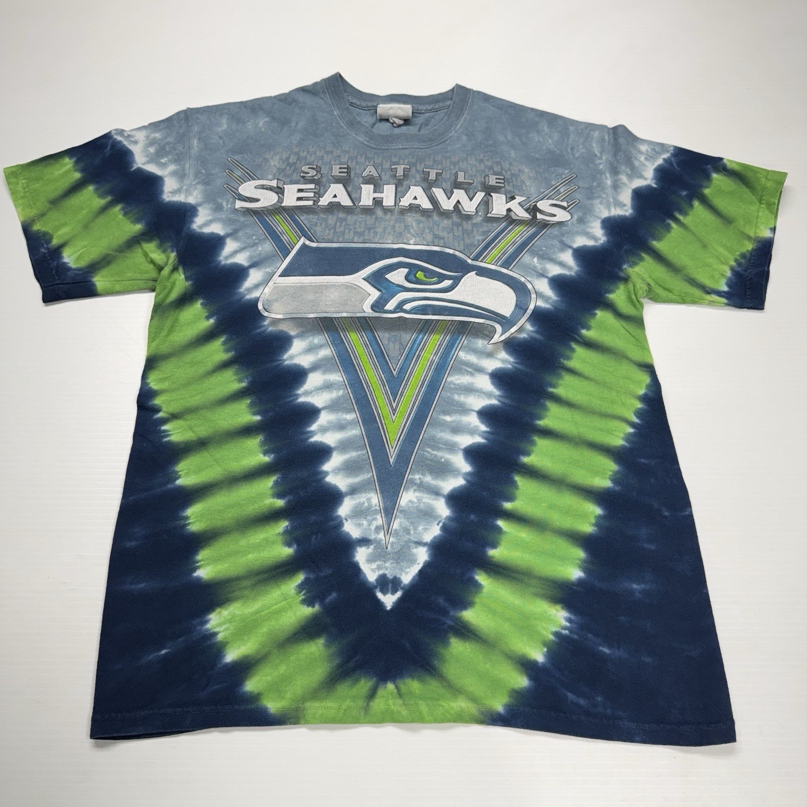 Majestic NFL Seattle Seahawks Mens T-Shirt M Blue Green Tie Dye Football Graphic