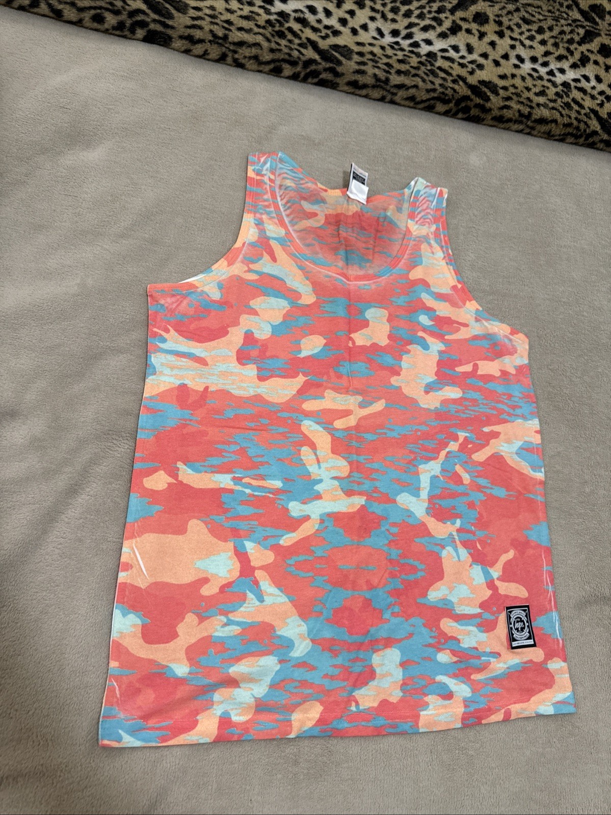 Hype Men’s Tank Top Large Camo pink teal green blue cream mango Distressed gallery