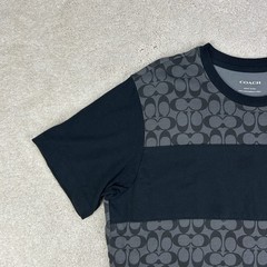 COACH Men’s Signature Monogram Logo Organic Cotton Black Gray Crewneck T Shirt M