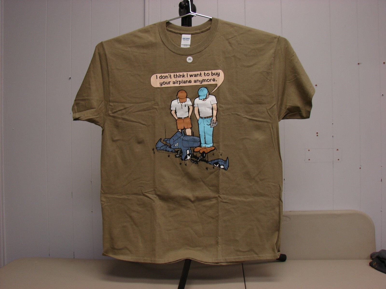 R/C Radio Control Airplane Crash T-shirt -- Lawn Dart -- Khaki Brown color gallery