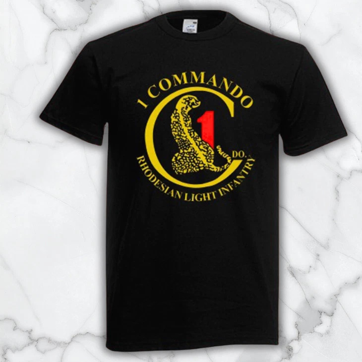 RLI 1 Commando Rhodesian Light Infantry Army Men’s Black Graphic T Shirt Fr