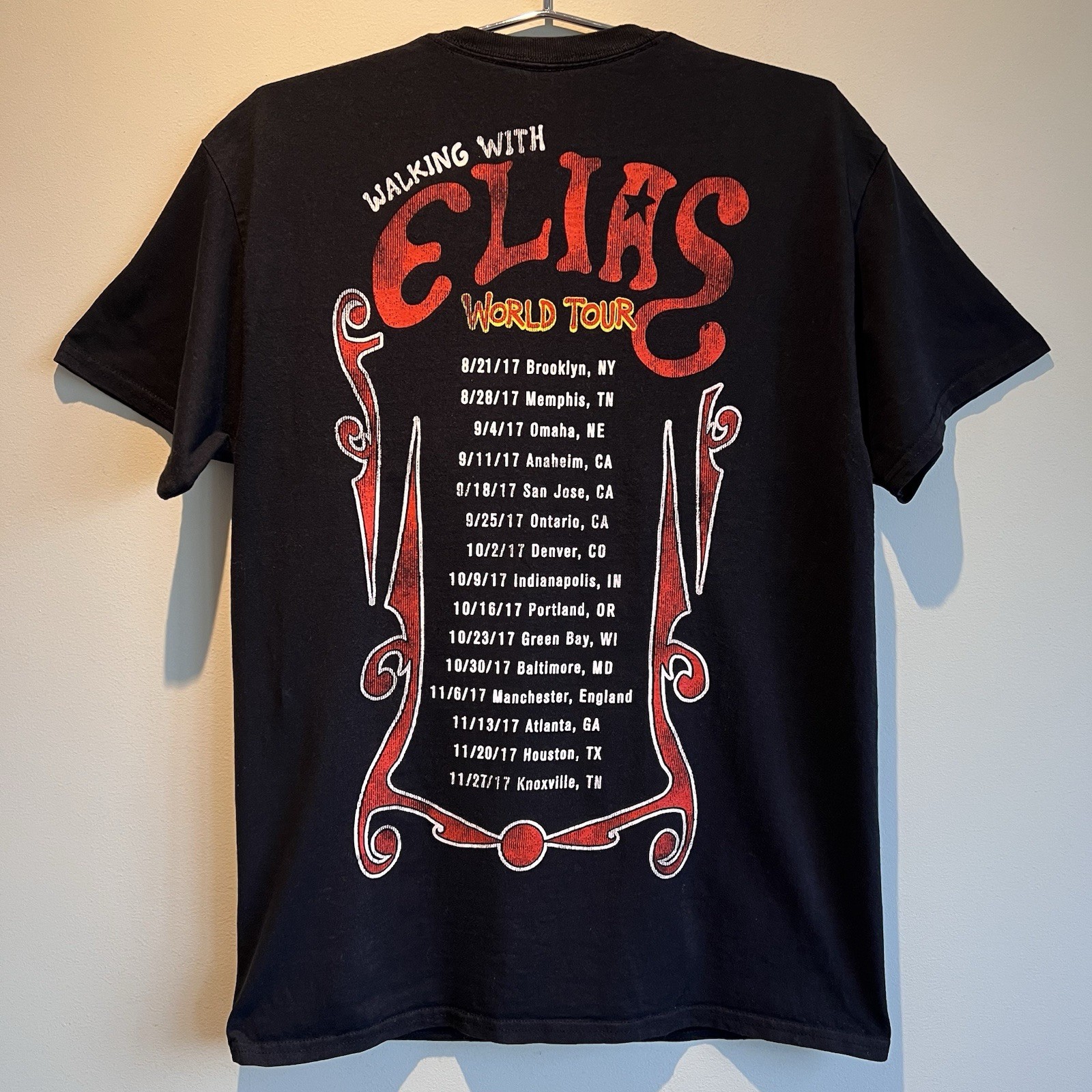 WWE Elias Graphic T-Shirt Walking With Elias World Tour Guitar Black Medium gallery