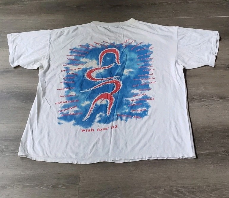 VTG 90s Brockum The Cure WISH TOUR 1992 White TShirt Oversized OSFA Y2K STAINS gallery