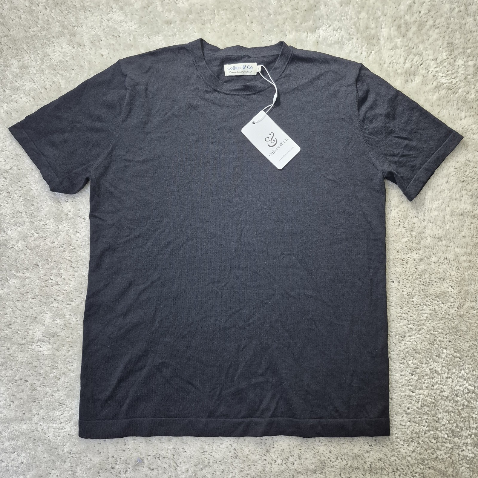 Collars & Co Cotton Silk T Shirt Mens Medium Black Knit Quiet Luxury Beachy New gallery