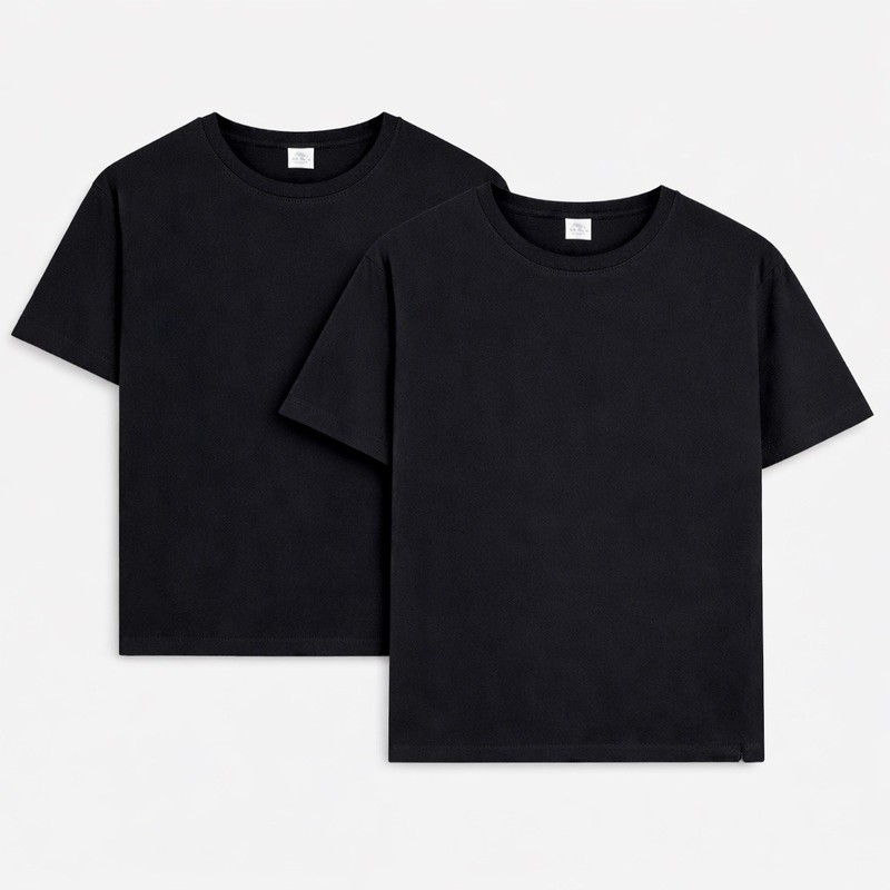 Men’s Cotton Crew Neck T-Shirt Black – 2 Pack – Premium Soft Regular Fit