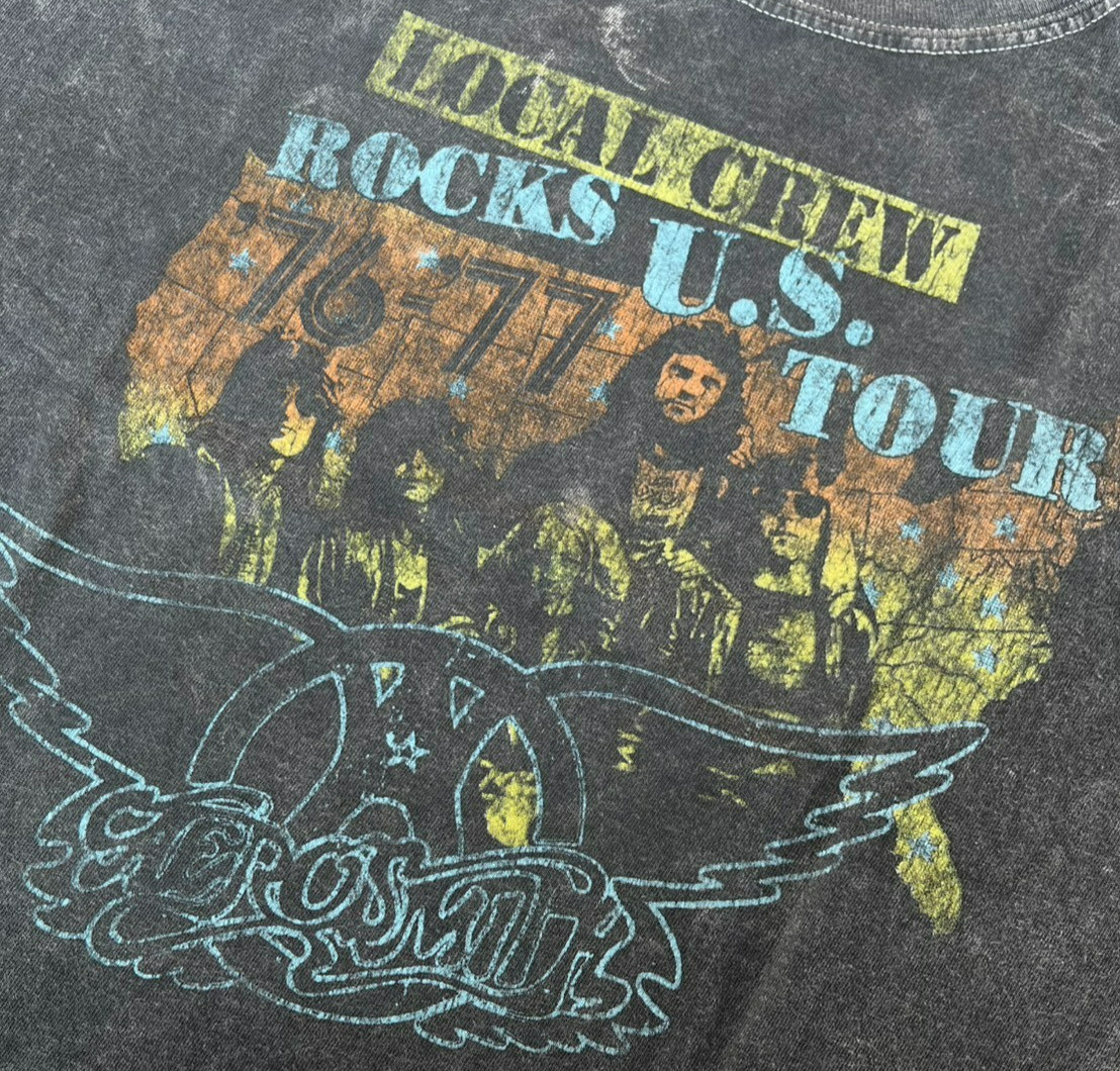 Aerosmith Shirt XL 1976 Rocks Tour Acid Wash Local Crew Grunge Metal Band Tee gallery