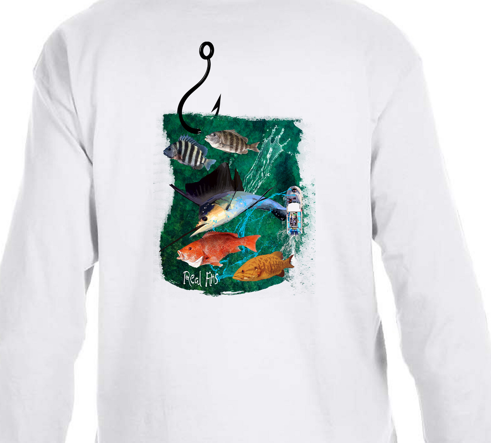 Real Fins Fishing Snapper Marlin Snapper Grouper Reef T-Shirt Long Sleeve