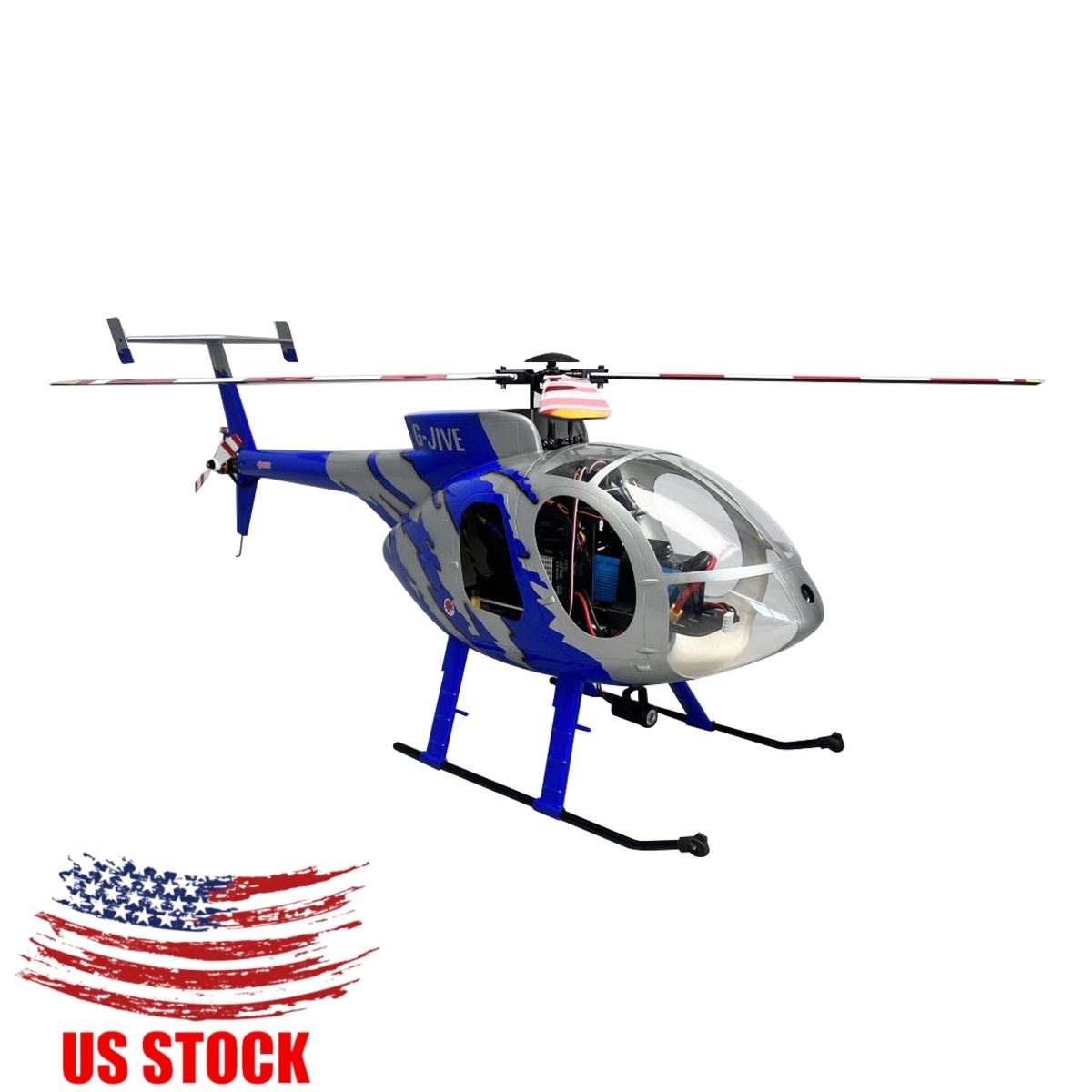 470 Size RTF MD500E 4 blades RC Helicopter G-JIVE Blue Hughes X2 GPS Model