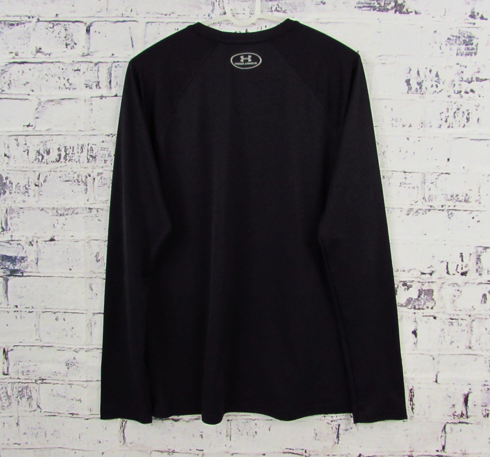 Under Armour Shirt Men's Large Black Heat Gear Fitted Logo Spell Out L/S T-Shirt gallery