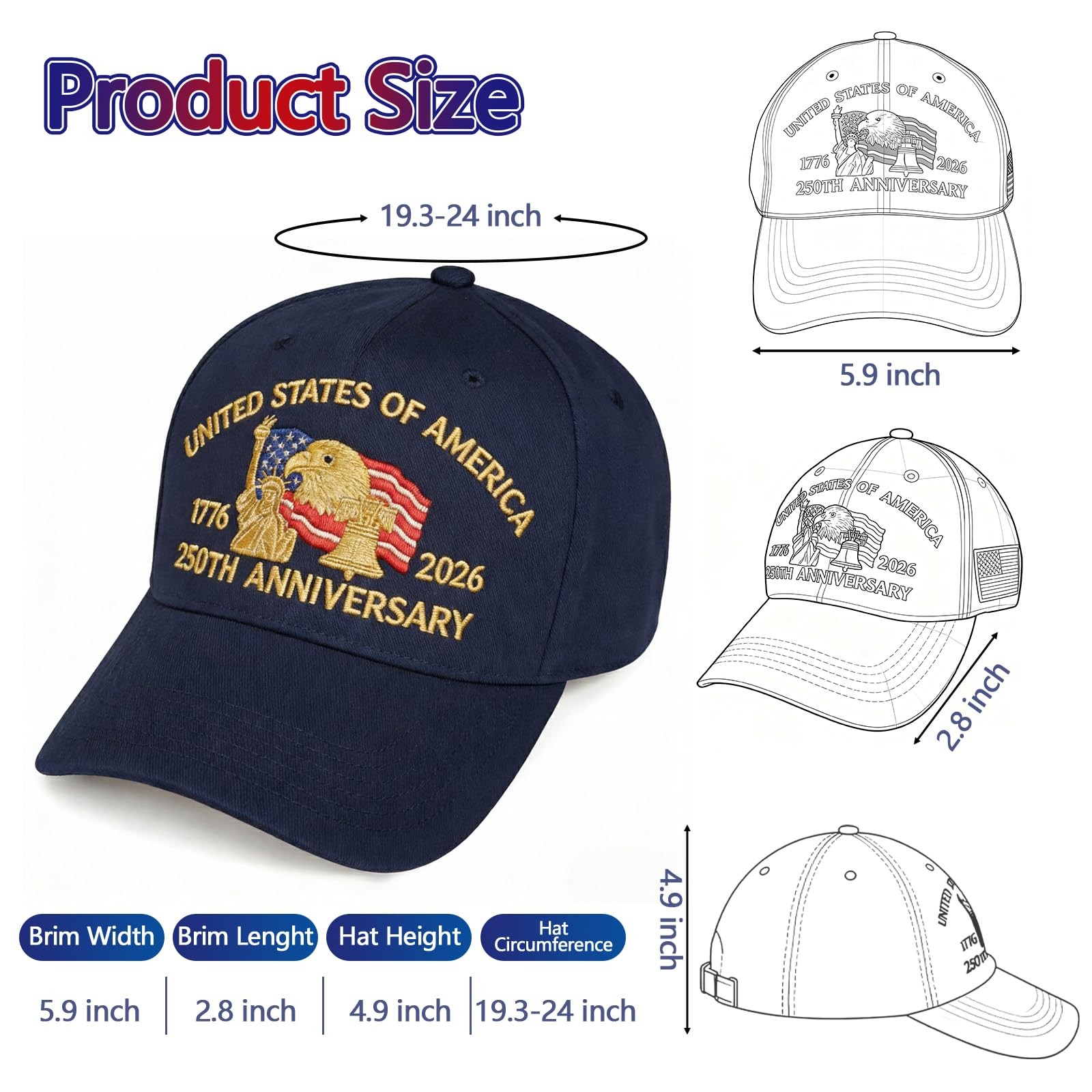 Embroidered United States 250th Anniversary Hat - 250 Years Anniversary USA T... gallery