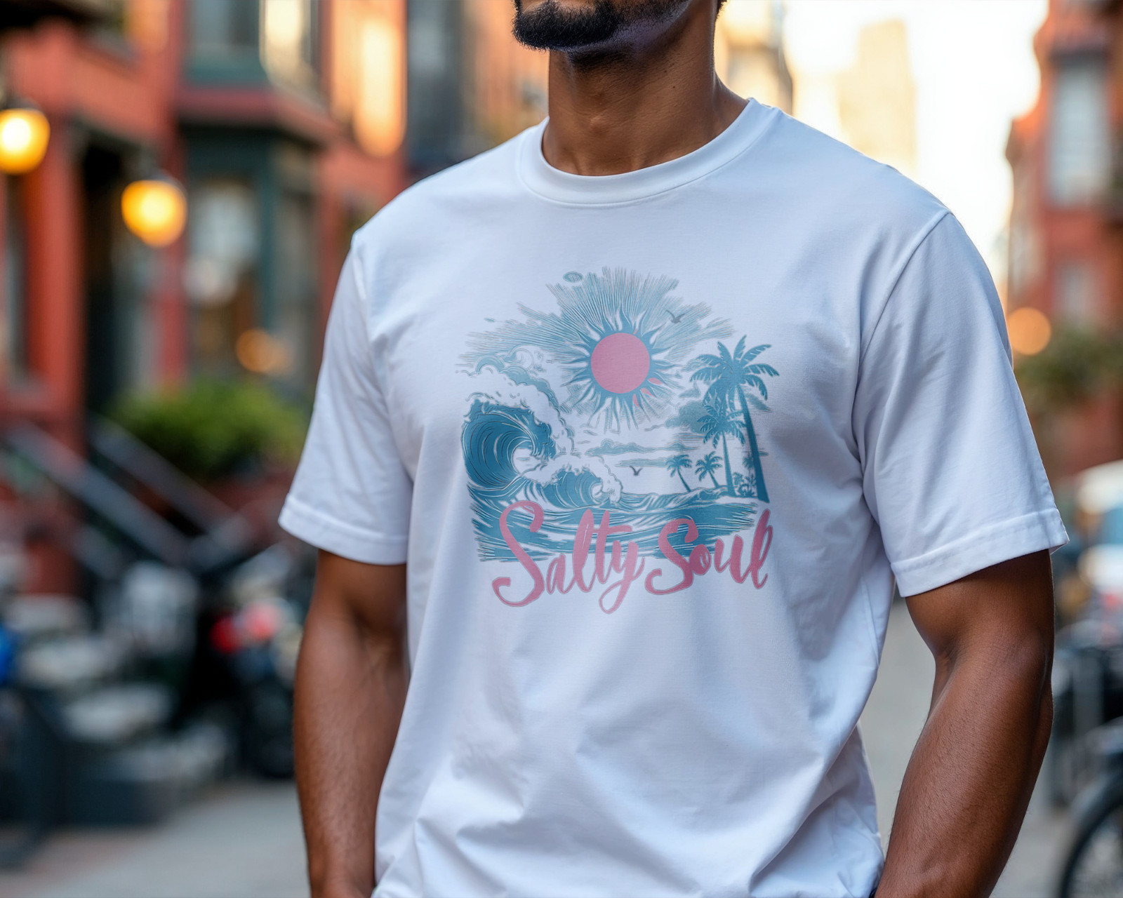 Salty Soul Beach Sunset Palm Tree T-Shirt Summer Surf Ocean Graphic Tee A55 gallery