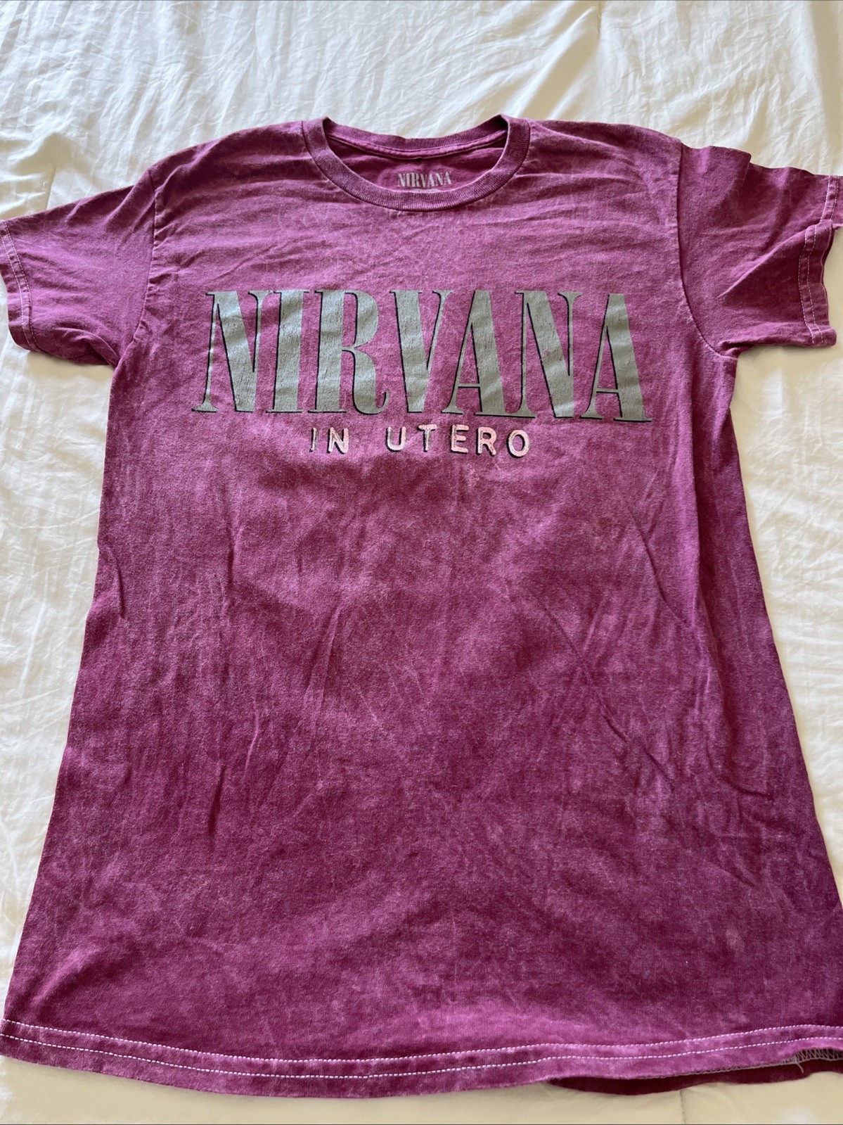Nirvana In Utero Mineral Wash Plum Grunge Band Kirk Cobain T-Shirt Size Small