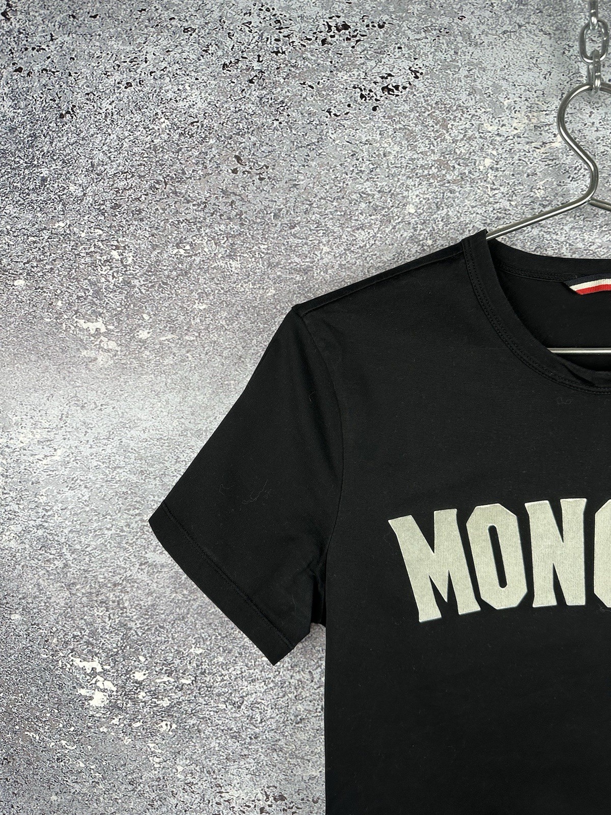 Moncler Big Logo Mens T Shirt Black Short Sleeve Cotton Luxury Spellout Tee S gallery