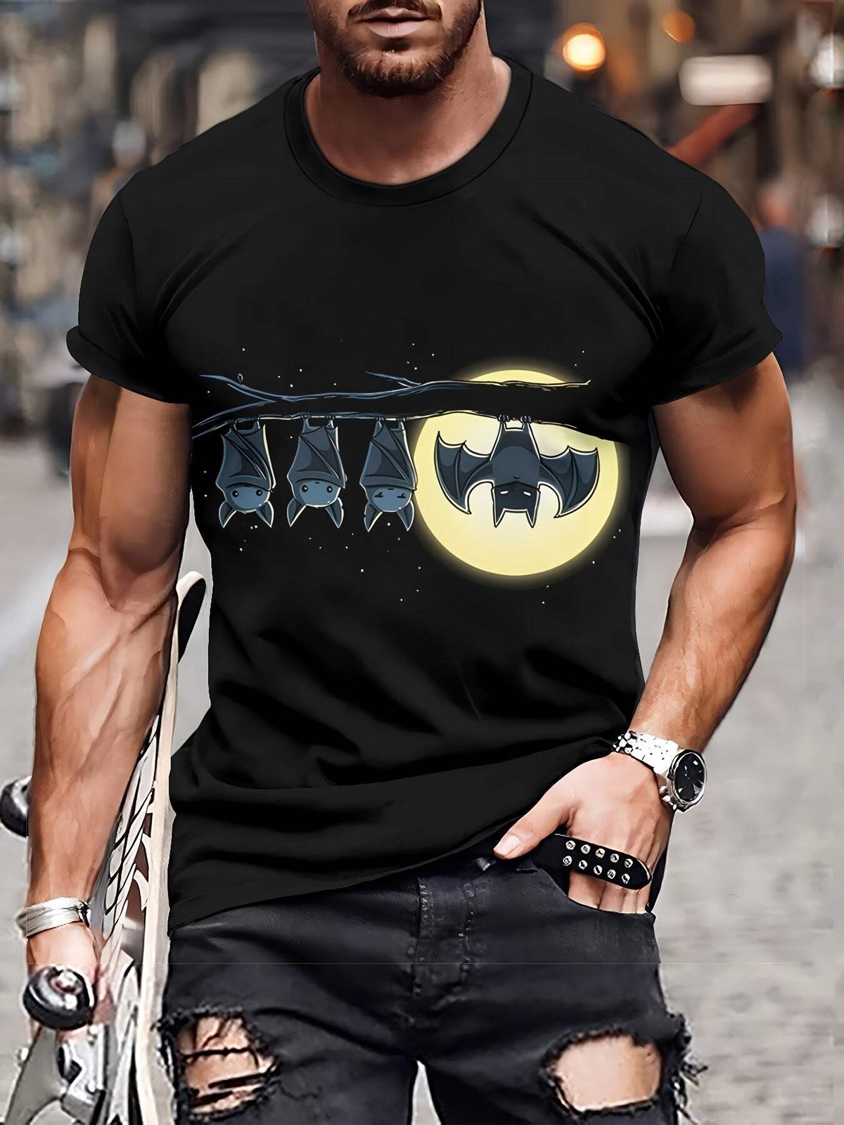Men's 3D Printed Fashionable T-shirt - Casual Breathable Polyester Fiber, Machin gallery