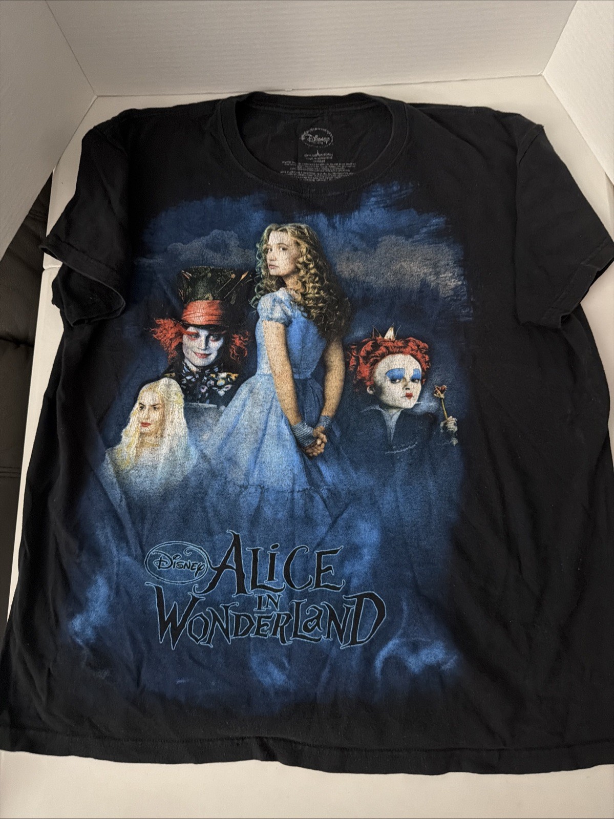 Tim Burtons Disney Alice in Wonderland Movie Promo Shirt 2010 Black Size Large