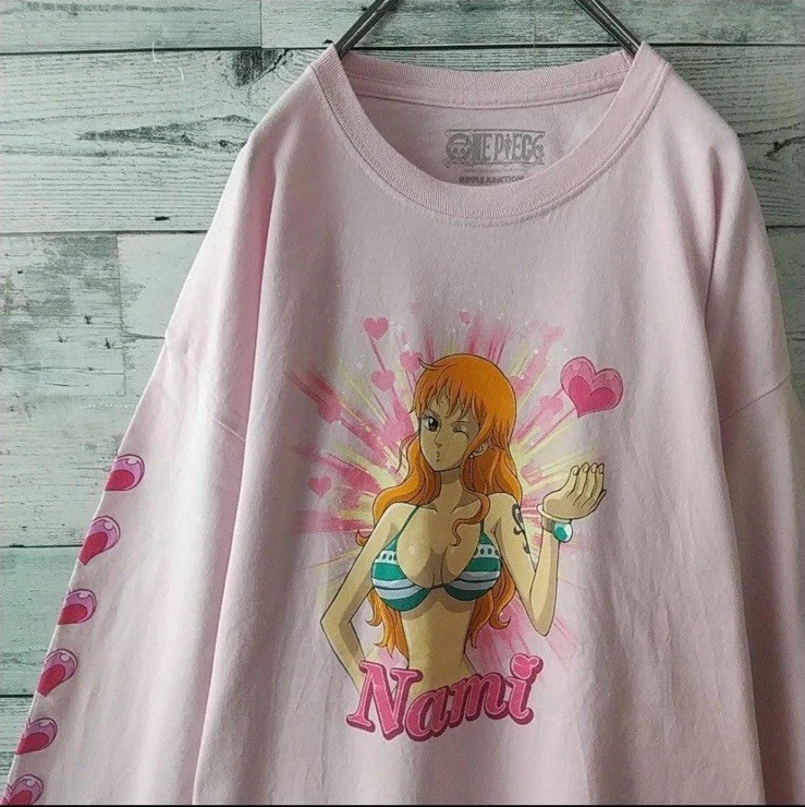 Rare Design ONE PIECE Nami Sexy Bikini Heart Long Sleeve T-Shirt Pink XL Mens gallery