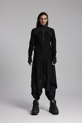 Punk Rave Men Black Gothic Techwear Style Long Sleeved Slim Fitted T-Shirt