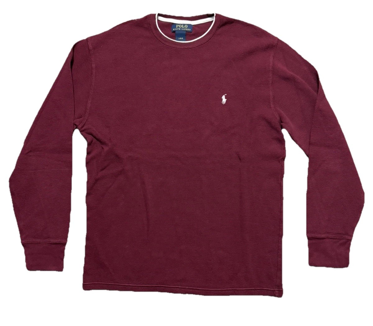Polo Ralph Lauren Mens Large Shirt Waffle Knit Thermal T Maroon L/S Pull on Logo gallery