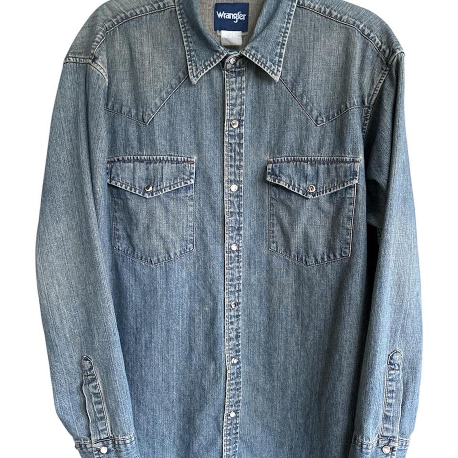 Vintage Wrangler Denim Western Snap Shirt Men’s XL Cowboy Ranch Wear