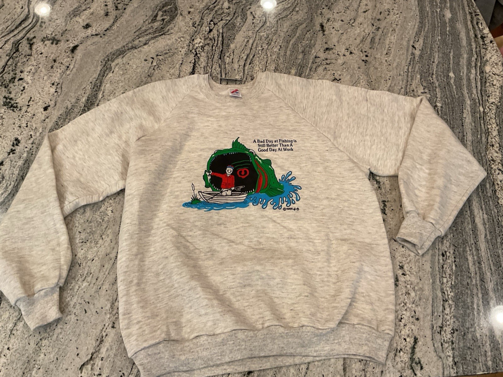 NOS Vintage 1986 Jerzees Fishing Is Better Than Work Fisherman Boat Fish XXL 2X gallery