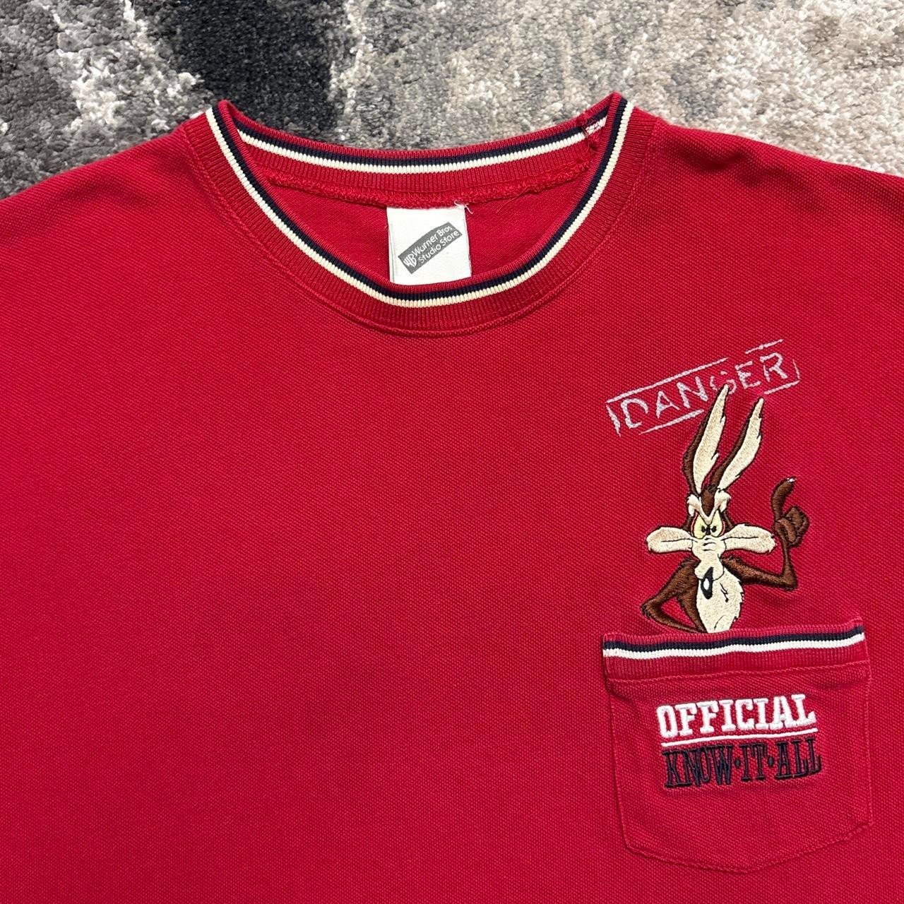 Vintage Looney Tunes Shirt Mens XL 90s Wile E Coyote Embroidered Pocket Tee Red