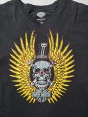 Size XXL – Harley Davidson V Cut Motorcycles Yellow Wings Skull Wrench