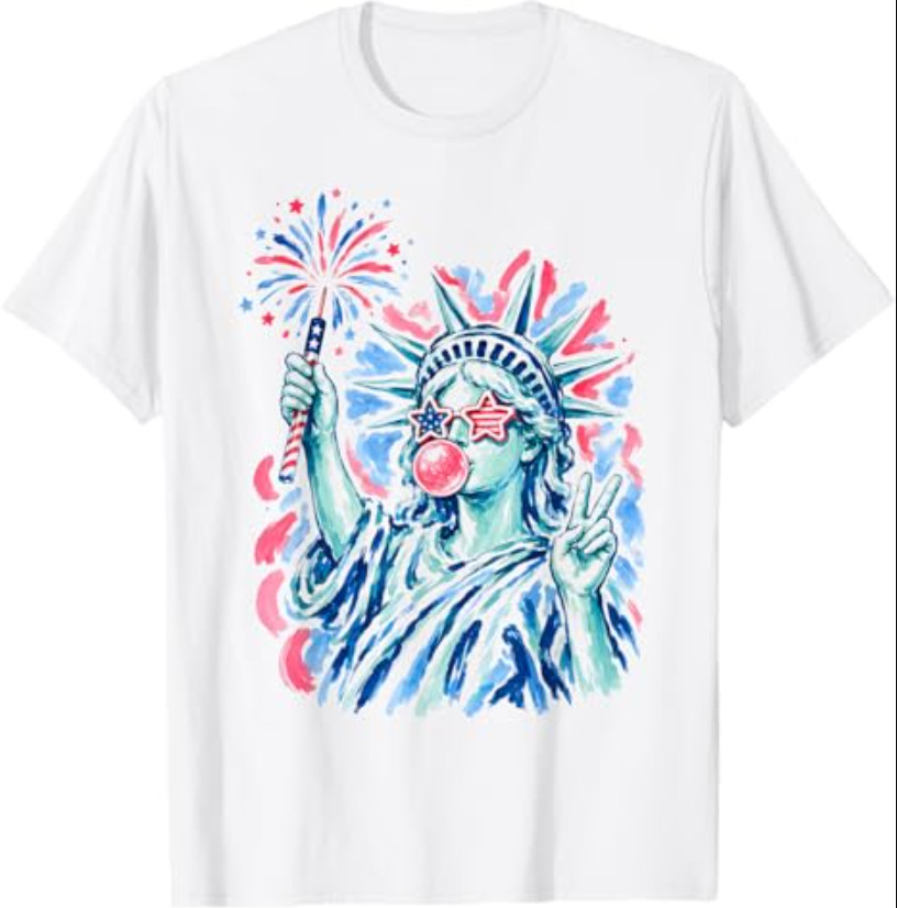 Statue of Liberty Blowing Bubble Women Patriotic 4th of July T-Shirt gallery