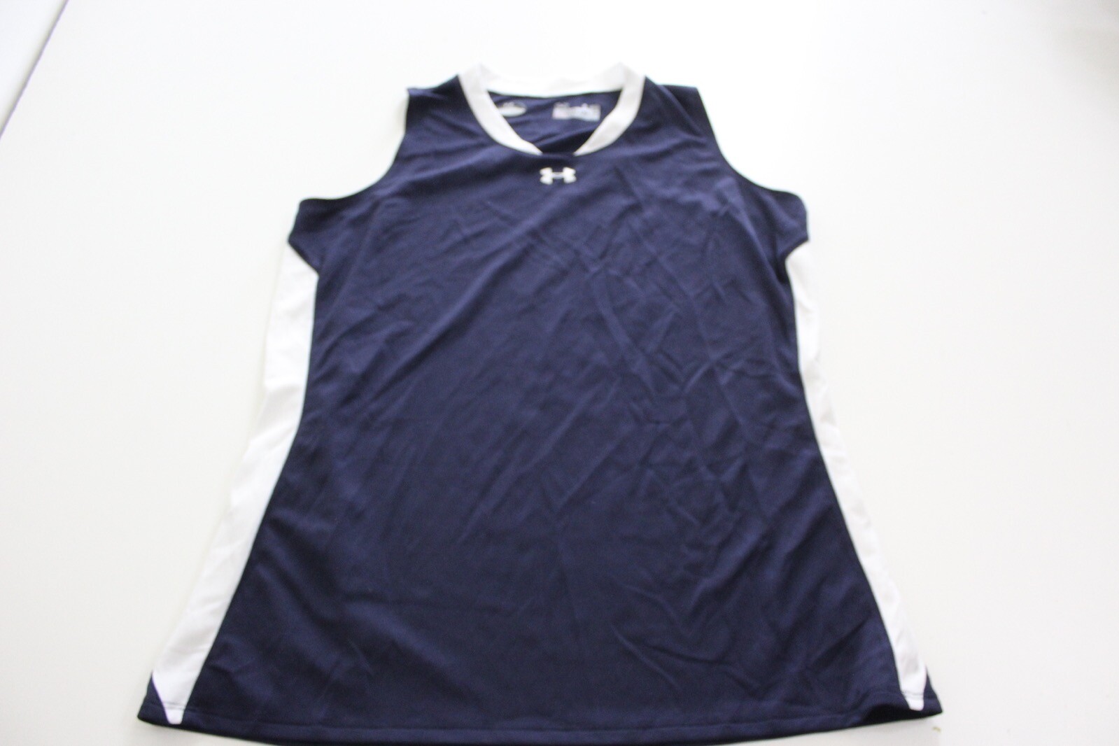 WOMENS Under Armour Blue White Tank Top Sporting TEE T SHIRT Semi Fitted Large L gallery