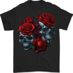 Two Skulls With Roses Gothic Goth Mens T-Shirt 100% Cotton