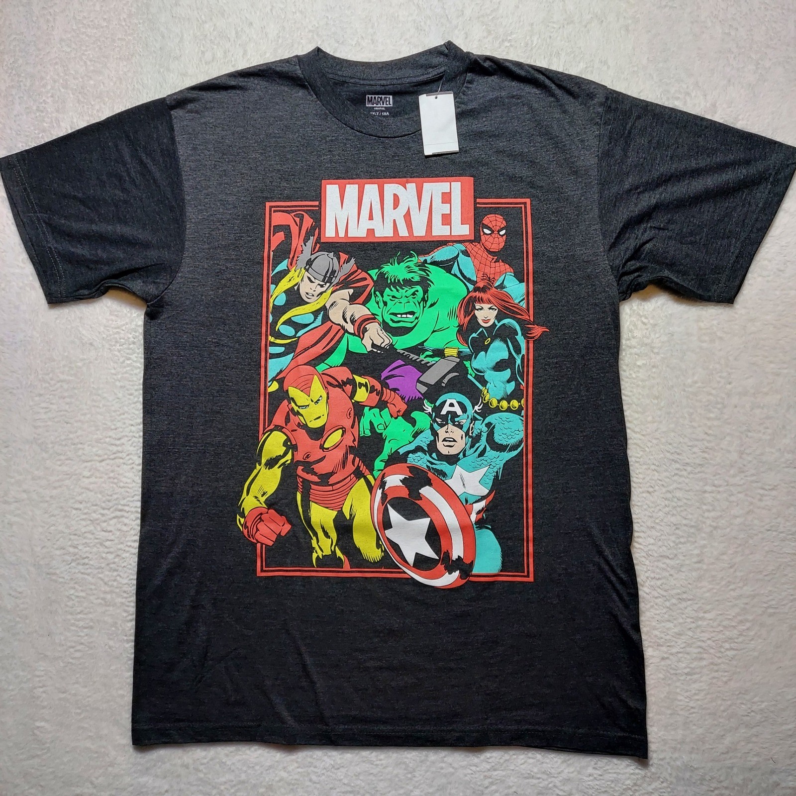 Marvel T-Shirt Men's XLT Charcoal Avengers Graphic Crew Neck MVAC0BGB SC3 gallery