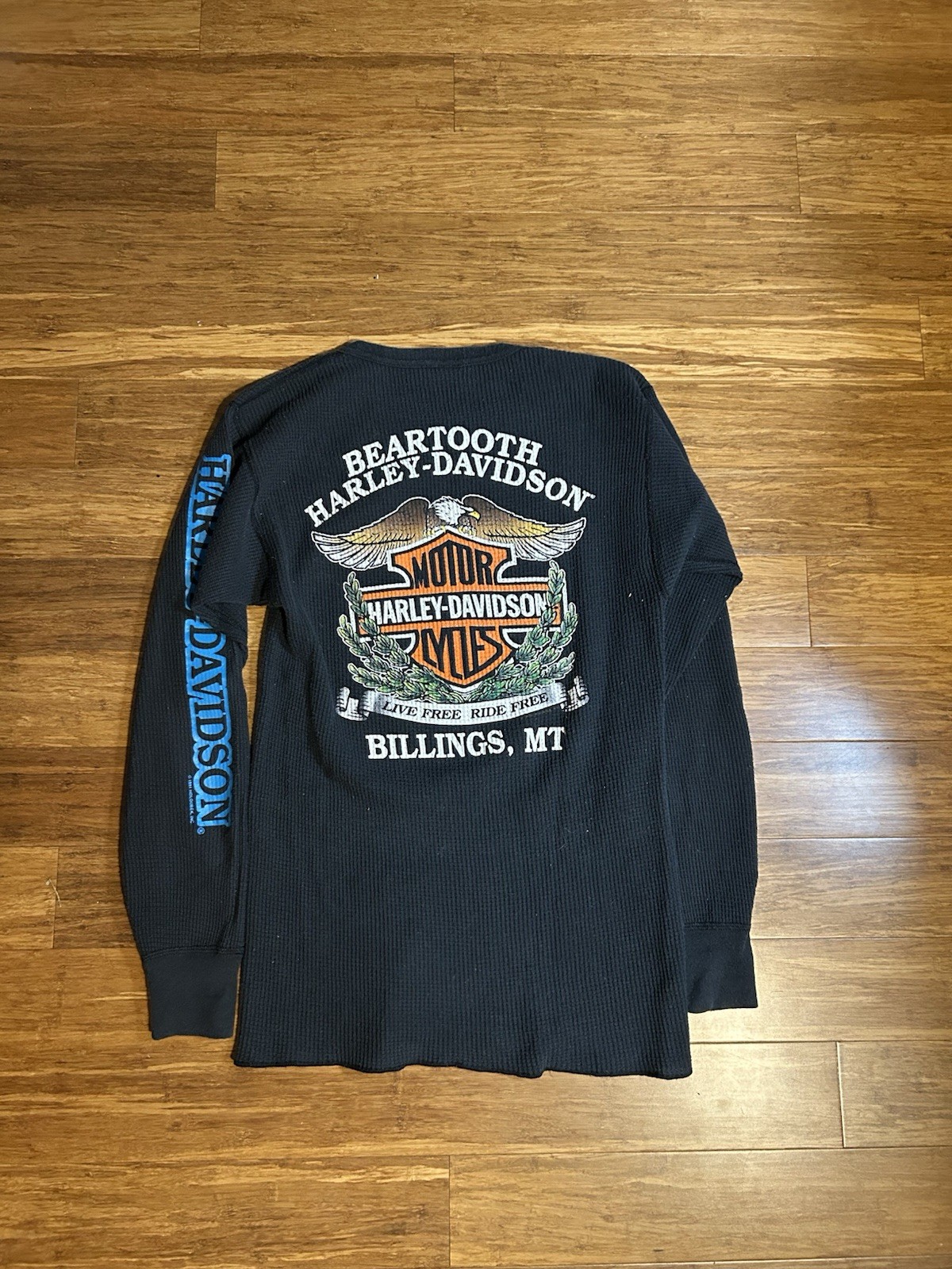 Vintage 1991 Harley Davidson Billings MT Wolf Thermal Waffle Knit - XL gallery