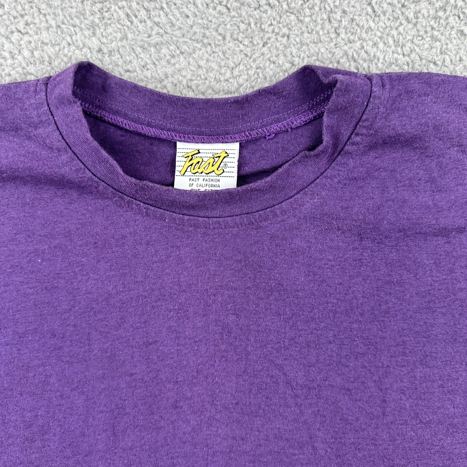 Vtg FAST Fashion Of California 90s XL One Size Fits All USA Made Purple T Shirt gallery