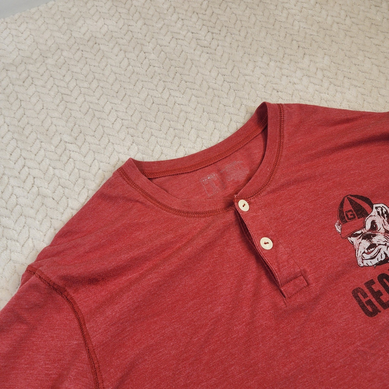 Georgia Bulldogs Long Sleeve Henley Shirt Men’s Red Dog Graphic Tee Top