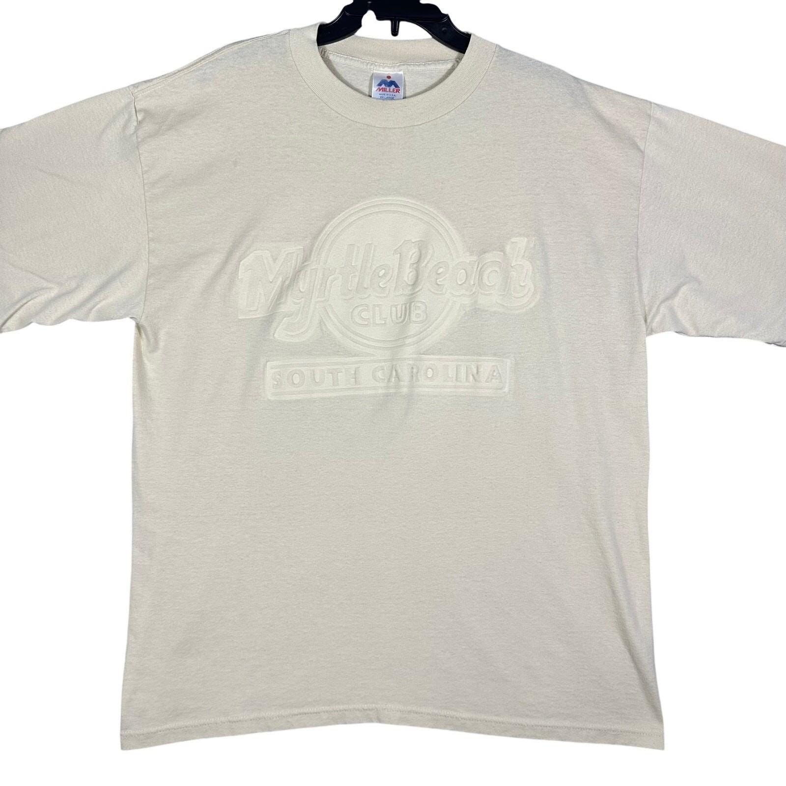 VINTAGE 90s Myrtle Beach Club Puff Print T-Shirt Mens XXL Cream Made in USA